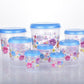 Complete 8-piece air tight plastic container set with elegant floral design.