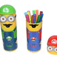 Minions-themed 12-piece sketch pen set opened, displaying the colourful pens.