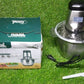 The stainless steel electric meat grinder placed on a modern kitchen counter, blending with decor.