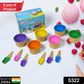 Close-up of vibrant plastic ice cream bowls with matching spoons