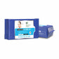 Hand pulling out a refreshing facial wet wipe, ready for use.
