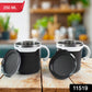 Stylish premium mocha mug set with ergonomic white handles and leak-proof lids.