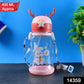 Cute kids cartoon water bottle featuring easy straw sipper and adjustable strap