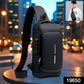 Model wearing smart casual anti-theft crossbody sling bag with USB port
