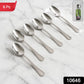 Six stainless steel dining spoons neatly arranged in a set