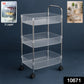 Side view of 3-layer storage trolley with smooth-rolling wheels