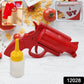 Close up of ketchup dispenser mustard bottle gun trigger mechanism