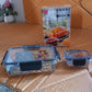 Plastic kitchen storage container set with secure locking lids and spoon