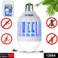 The FlyTamer LED mosquito zapper emitting a blue UV light to attract and eliminate flying insects.