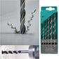 Overhead view of the set of 5 metal drill bits in assorted colors, ready for use.