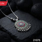 Traditional style charm necklace featuring oxidized floral mandala design with hanging beads