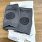 Side view of toddler knee guard wool knit leg warmers in dark grey