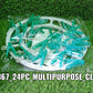 Multicolour round cloth drying stand with 24 plastic clips, ready for use.