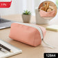 Open PU leather cosmetic pouch showcasing its spacious main compartment and inner slip pocket.