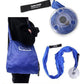 Blue portable disc-design foldable shopping bag, ideal for travel convenience.