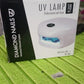 Packaging for the AuriGlam 18W LED UV Nail Lamp, showing product branding.