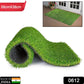 The durable plastic grass mat laid out, showcasing its vibrant green colour for a balcony.