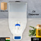 Close-up of the no-drip spout on the wall mounted oil dispenser for precise pouring.