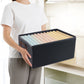 Sturdy foldable organizer box with side handles for carrying and moving with ease