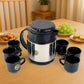 Tea and coffee serving set featuring an insulated thermos flask and ceramic cups