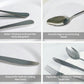 Complete polished stainless steel cutlery laid out on dining table