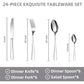 Size comparison chart for 24 Pc stainless steel polished cutlery set