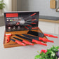 6-piece kitchen knife set with marble-coated stainless steel blades and red handles