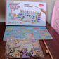 Neatly stacked wooden number pieces from the learning number puzzle set.