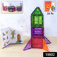 Close-up view of colorful click and build magnetic tiles for kids