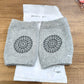 Grey toddler knee warmers made with soft wool knit fabric for protection