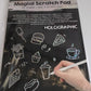 Scratch art sheets displaying vivid, colourful artwork patterns