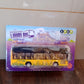 Rear view of die-cast London double decker sightseeing bus toy showing pull-back wheels