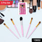 Closeup view of makeup brushes in the 5-piece makeup brush kit with durable handles