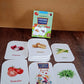 Assorted vegetable flash cards laid out for toddlers to learn vegetable names and images