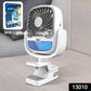 Compact portable fan cooling a baby in a stroller, demonstrating outdoor use.