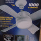 Room setup showing ceiling fan and LED light in use
