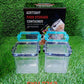 Four 700ml square containers arranged with food items, demonstrating practical kitchen storage.