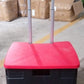 Foldable shopping cart packed with groceries, demonstrating its large storage capacity.