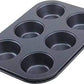 Non-stick muffin tray showing its robust construction and multiple slots.