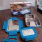 Angled view of stainless steel Apex Jerry Lunch Box 2Pc set