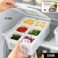 Stackable fridge storage containers in a clean refrigerator, showcasing efficient kitchen organization.