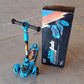 Foldable design feature of kids kick scooter showing easy storage
