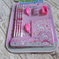 Full view of the Arrive Kit kids' stationery set, ready for use.