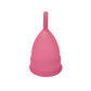 Close-up of a silicone reusable menstrual cup, highlighting its design.