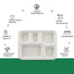 Stacked compostable 5-compartment lunch plates designed for easy storage