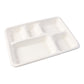 Disposable food-serving tray made from natural bagasse with five compartments