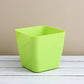 Vibrant square plastic flower pot for indoor or outdoor gardening.