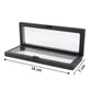 Side view of transparent floating jewelry display box 18x7 cm featuring black ABS frame