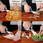 Close-up view of the stainless steel blades and various functions of the kitchen scissor.