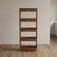 Close-up of multi-tier storage rack with wheels
